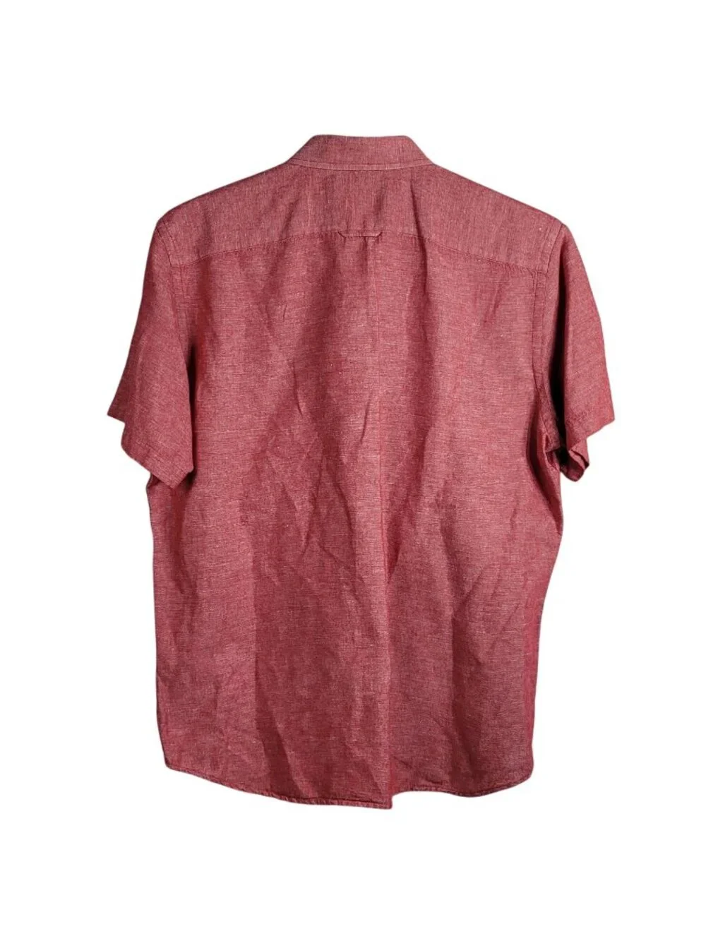 Banana Republic Mens Linen Standard Fit Button Shirt Red MED Pocket Short Sleeve